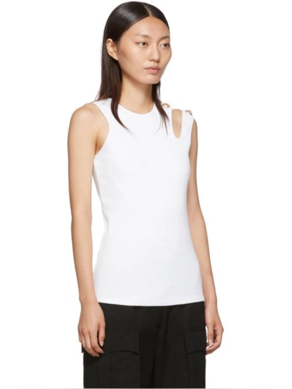 Balmain White Asymmetric 3-Button Tank Top Size 34 XS Women’s Shirt